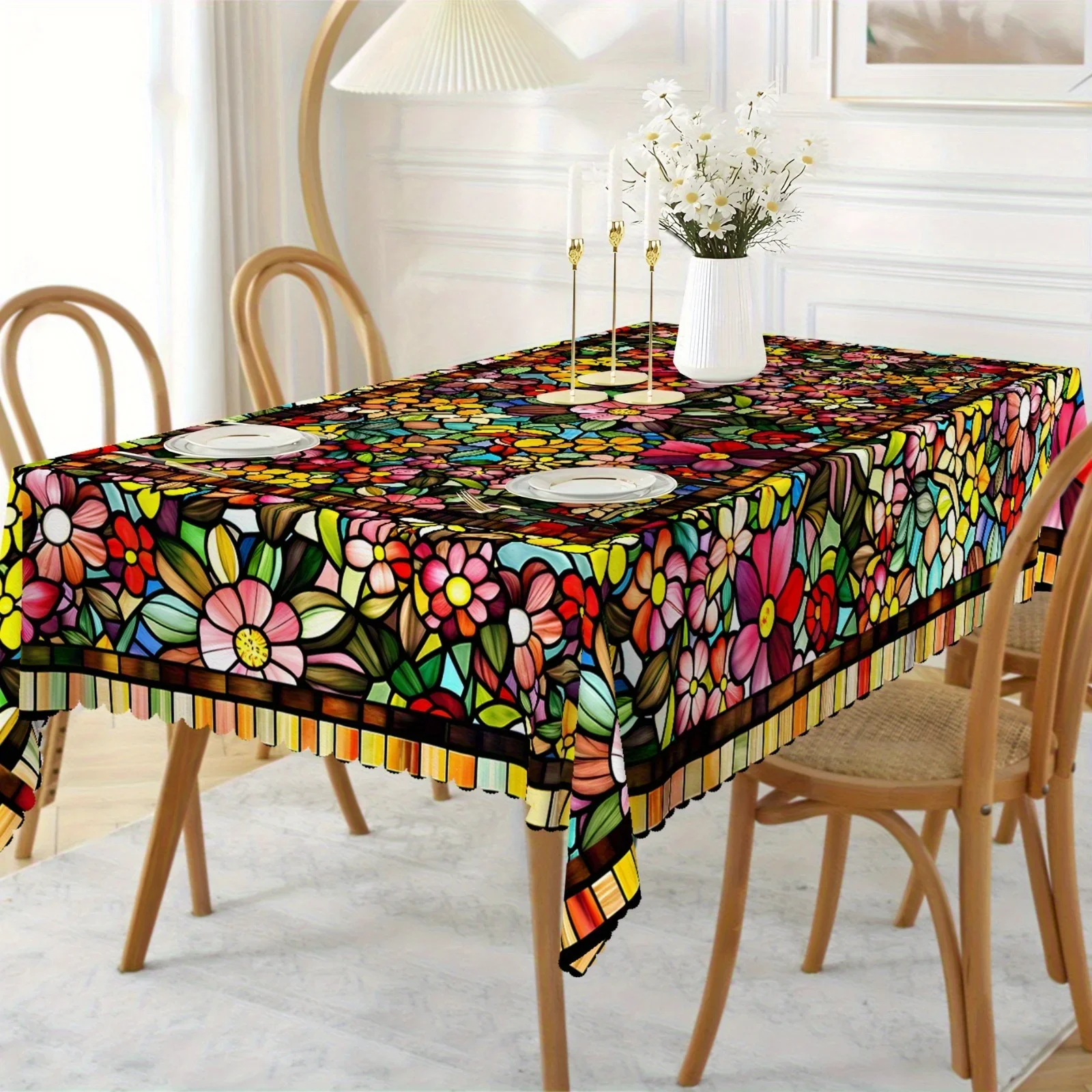 Floral tablecloth, with vibrant mandala design, perfectly suitable for home decoration style, an ideal gift.xzj