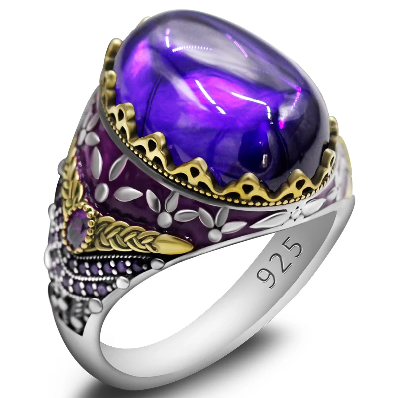 خاتم فضي للرجال والنساء ، 925 فضي ، سلع فاخرة ، مجوهرات ، زيركون أرجواني ، مجوهرات أنيقة #4