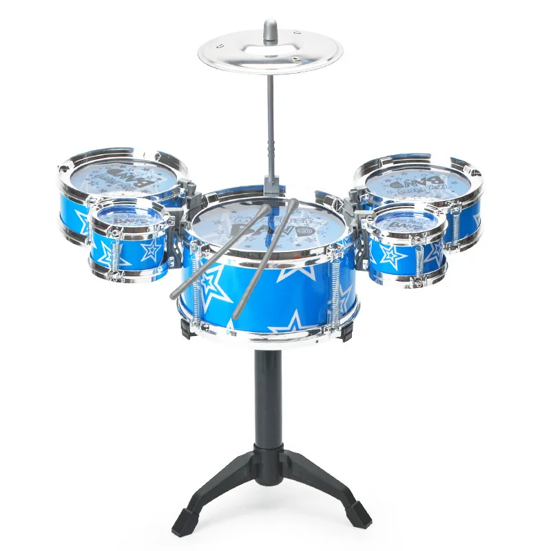 Simulation Jazz Drum Music with 5 Drums Sets Musical Instruments Toys Cymbal Sticks Rock Set Hand Drum Musical Instrument Toy