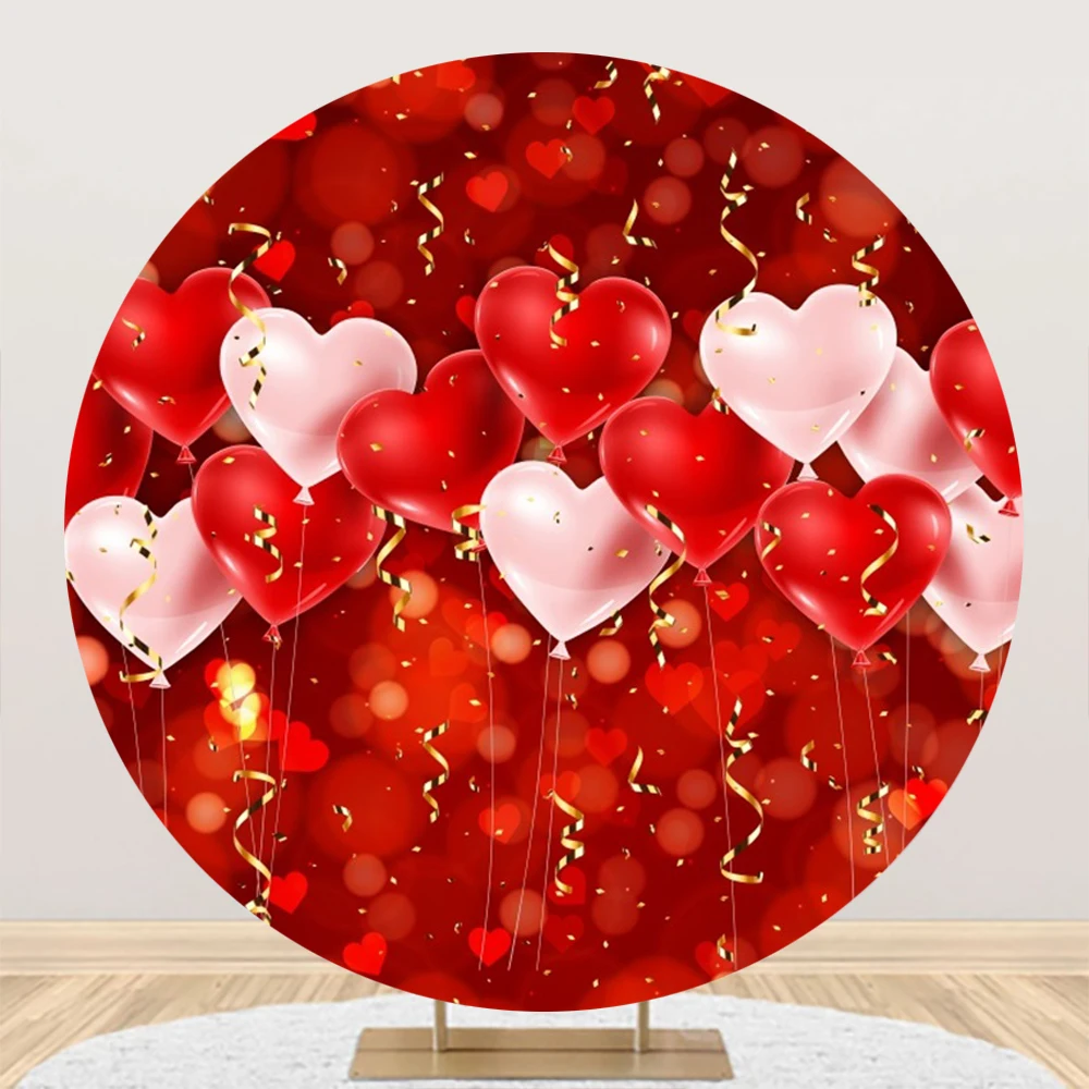14 فبراير عيد الحب غطاء خلفية مستديرة الأحمر القلب عاشق الذكرى حفلة التصوير خلفية كعكة ديكور للطاولات الدعائم