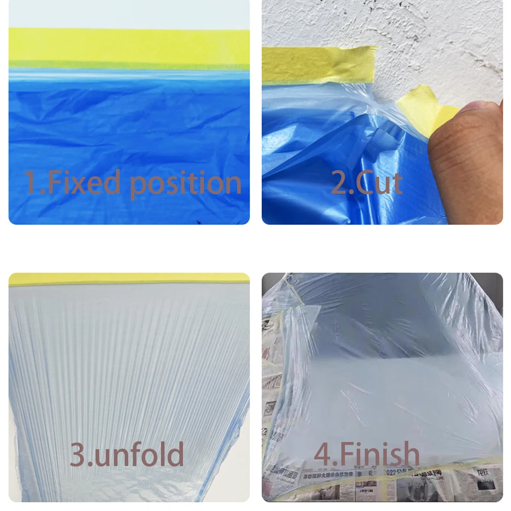 5 Rolls Masking Film for Painting Pre-Taped Drop Cloth PE Film Automotive Paint Coverage Sheet for Kitchen Fume Furniture Dust