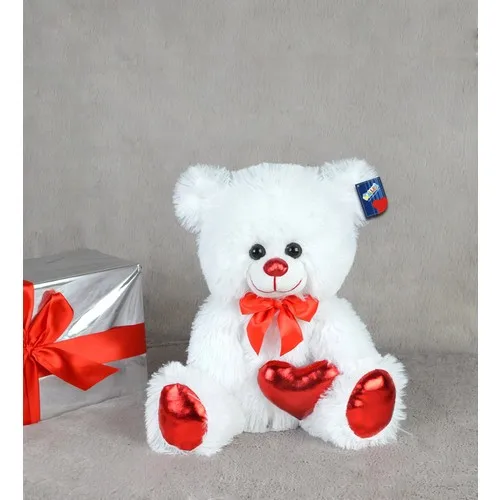 

40 cm Shiny Fabric Heart Holding WhitePlush Teddy Bear, Toys.