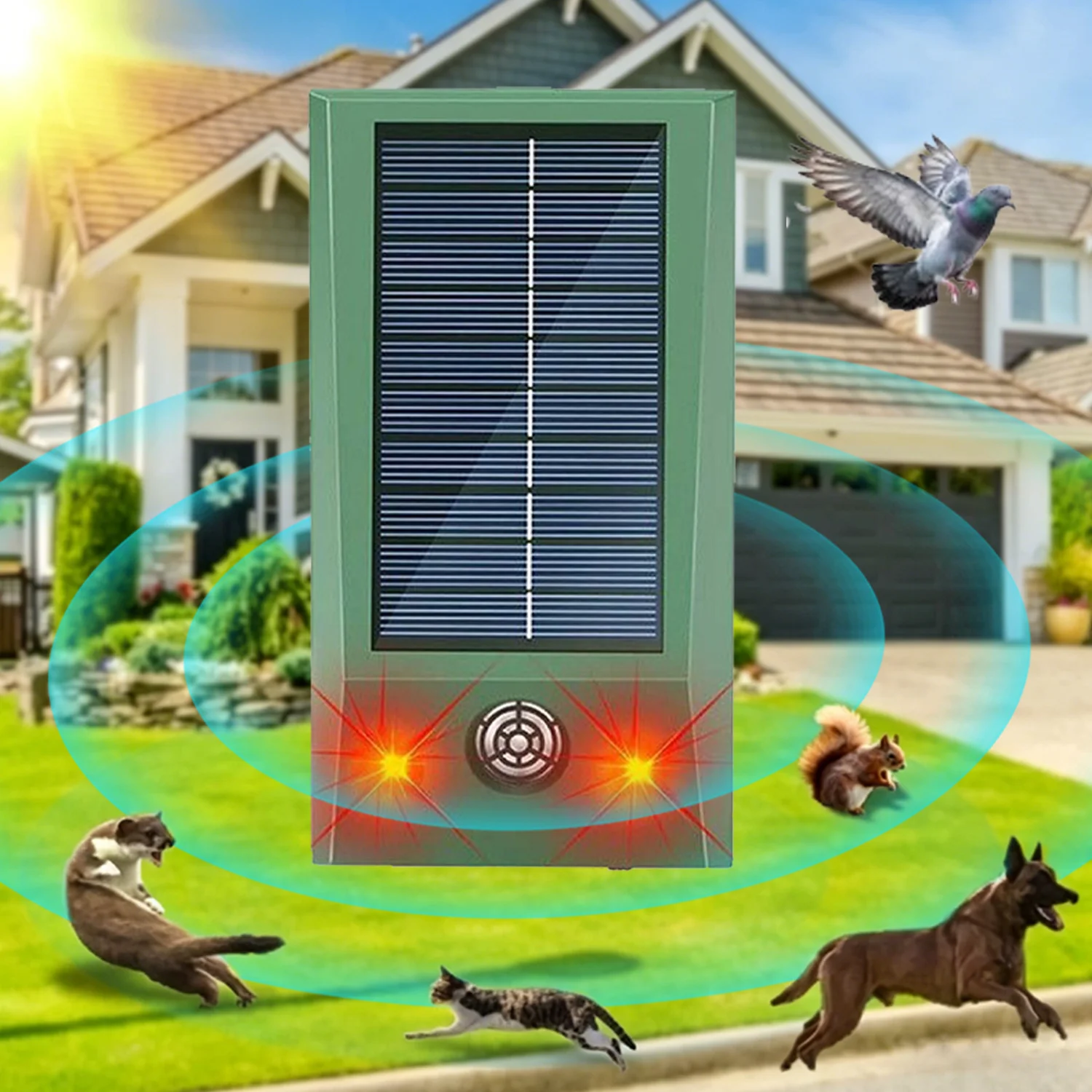 Solarbetriebener Ultraschall-Tiervertreiber für den Außenbereich, wasserdicht, mit Stroboskop-Blinklicht, Mäuseabwehr für Garten und Hof zur Schädlingsbekämpfung – Detail 1