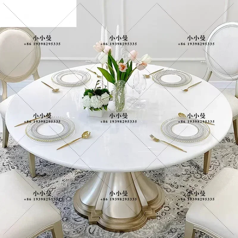 American light luxury round dining table, modern Park Avenue French solid wood marble dining table and chairs
