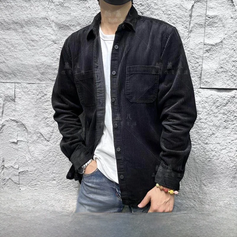 

Retro Corduroy Men's Shirt Versatile Washed Casual Style Autumn Winter Fashionable Breathable Long Sleeve Standard Fit Pure C...