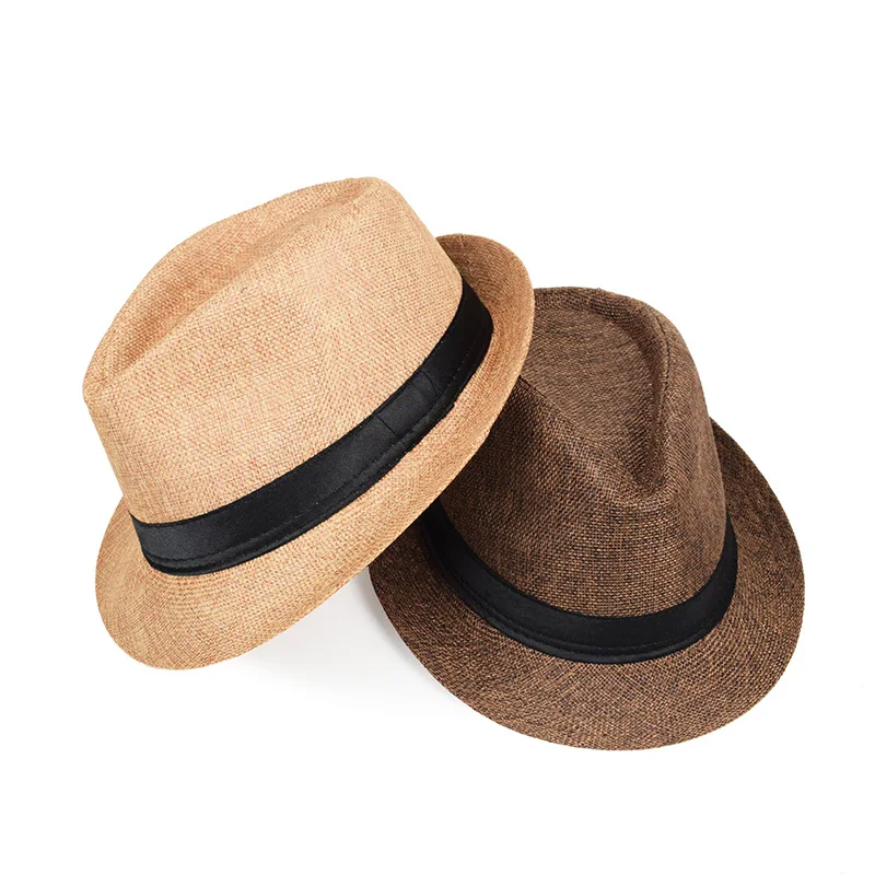 1 szt. Męski i damski kapelusz jazzowy w stylu brytyjskim, lniany, jednolity kolor, cylinder z podwiniętym brzegiem, styl dla par, przeciwsłoneczny, oddychający kapelusz z siateczki.