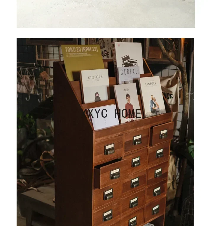 Solid Wood Magazine Multi-Drawer Storage Cabinet American Retro Storage Cabinet Living Room Side Storage Cabinet furniture