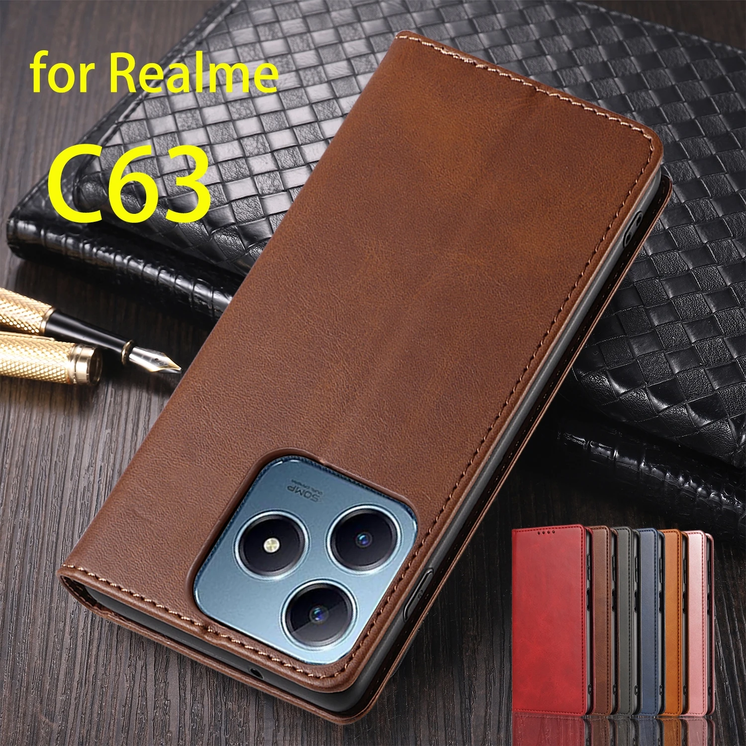 

Кожаный чехол для OPPO Realme C63/Narzo N63, флип-чехол, держатель для карт, кобура с магнитным притяжением, чехол-кошелек Fundas Coque