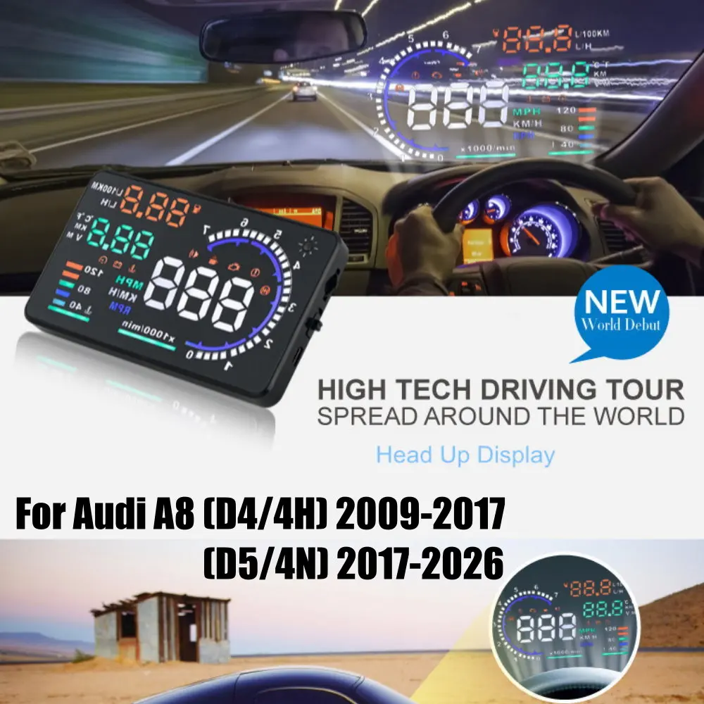 Car HUD Head Up Display LED Windshield Projection For Audi A8 (D4/4H) 2009-2017 A8 (D5/4N) 2017-2026
