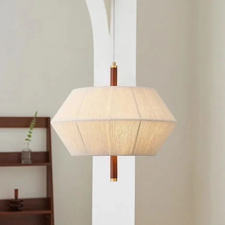 Japanese style Quiet Wind Bedroom Pendant Light Solid Wood Ancient Weaving Fabric Living Room Study Zen