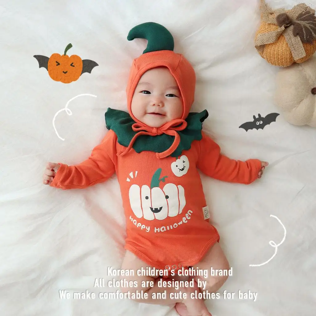 Newborn Infant Baby Halloween Costume 2025 Pumpkin Outfit Korean 100% cotton  Romper Cute Photo Bodysuit for Boys and Girls