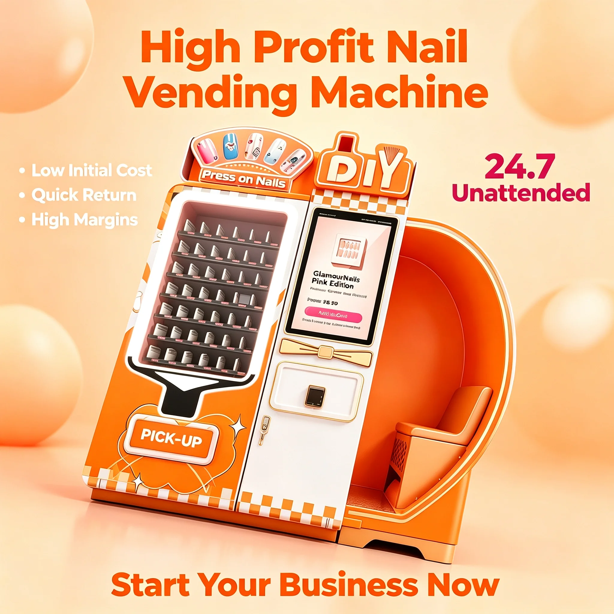 Kiosk Style Nail Art Printer Vending Machine, Touch Screen 3D DIY Stamping Unit for Cosmetic Retail Premises Custom