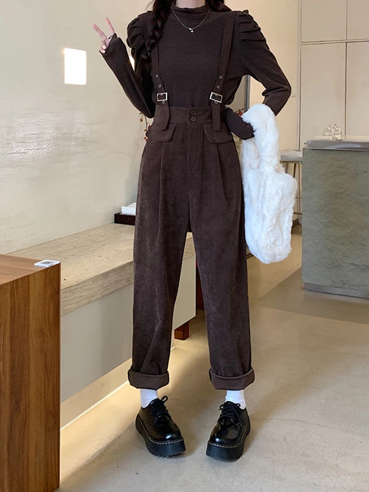 Autumn 2024 new retro velvet high waist slim overalls casual pants for women