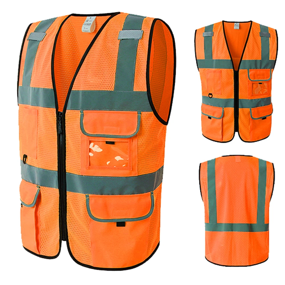 Reflective Vests for Adults High Visibility Zipper Front Safety Vest with Retro-reflective Strips Meets EN20471 ANSI/ISEA 107