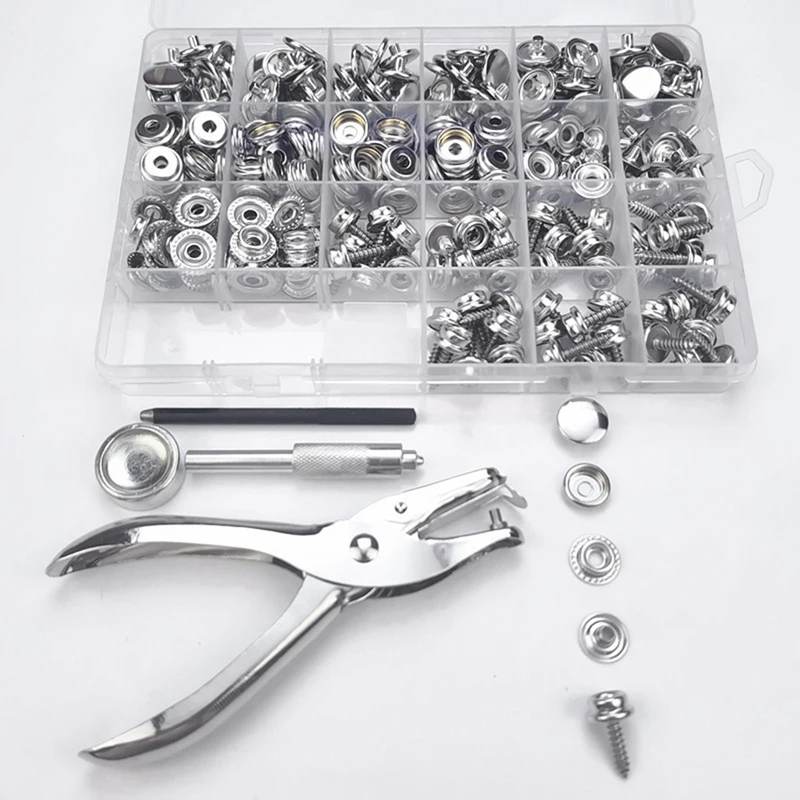 Canvas Snap Kit Marine Grade Stainless Steel Snaps,Screw Snaps,Boat Cover Snaps,Carpet Snap Kit With Setting Tool 314PC