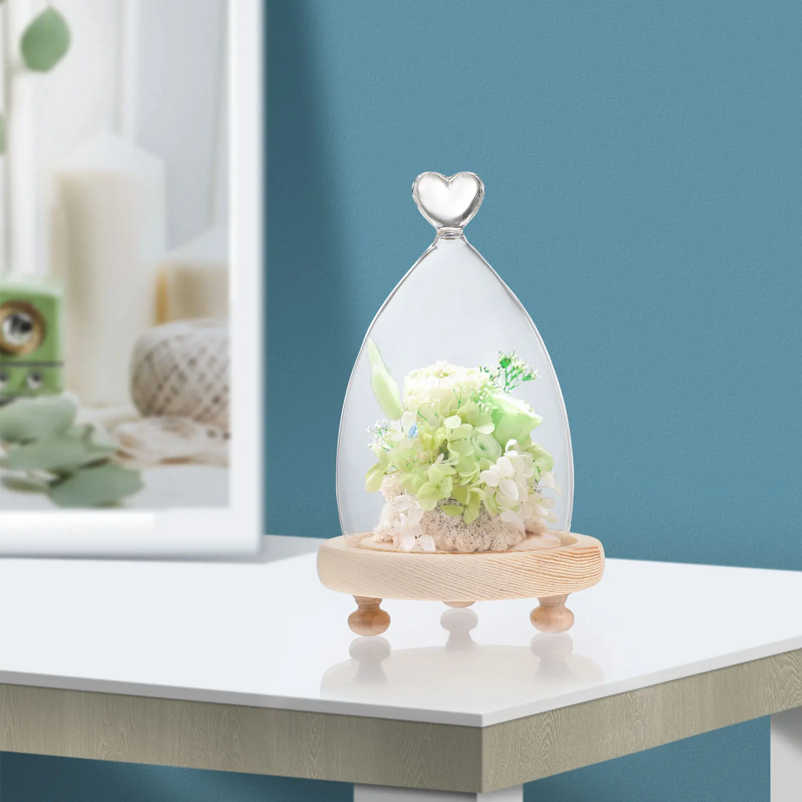 

Transparent Glass Dome Heart Design Decorative Cover Clear Display Case Eternal Flower Showcase Home Decor Accent