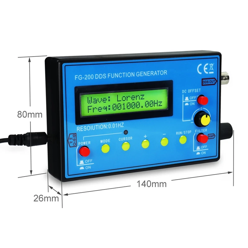FG200 DDS Function Signal Generator Frequency Counter 0.01Hz - 500Khz Signal Source Module Sine+Square+Sawtooth Waveform