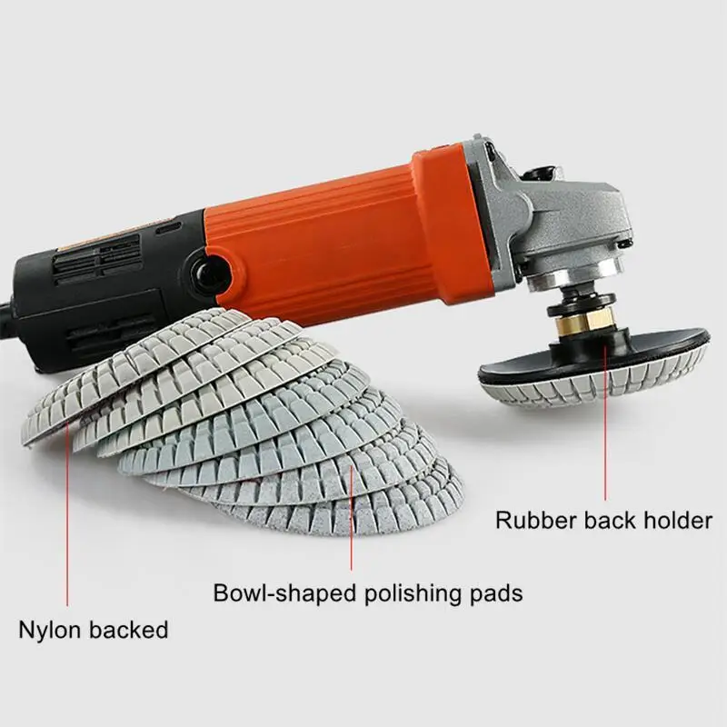 7-teiliges 4" 100mm Konvex-Polierpad-Set, Nass-Schleifscheiben in Schalenform für Granit, Stein, Beton, Marmor mit Gummiunterlage – Detail 3