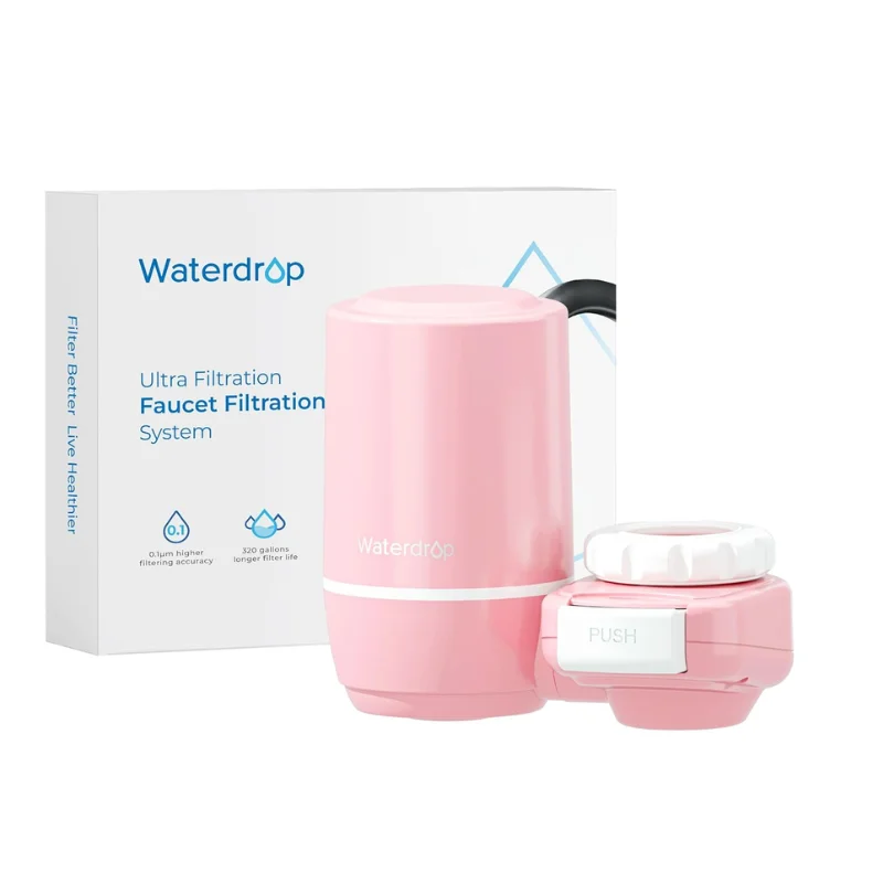 Waterdrop Ultra Filtration System for Skin Care, Faucet Water Filter, NSF Certified, 320 Gallons, Tap Water Filter, Pink