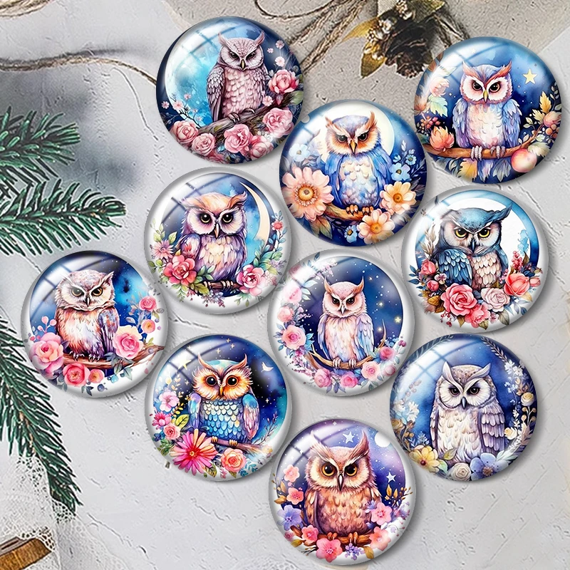 Watercolor Celestial Owls For jewelry 12mm/16mm/18mm/25mm Round photo glass cabochon demo flat back Making findings