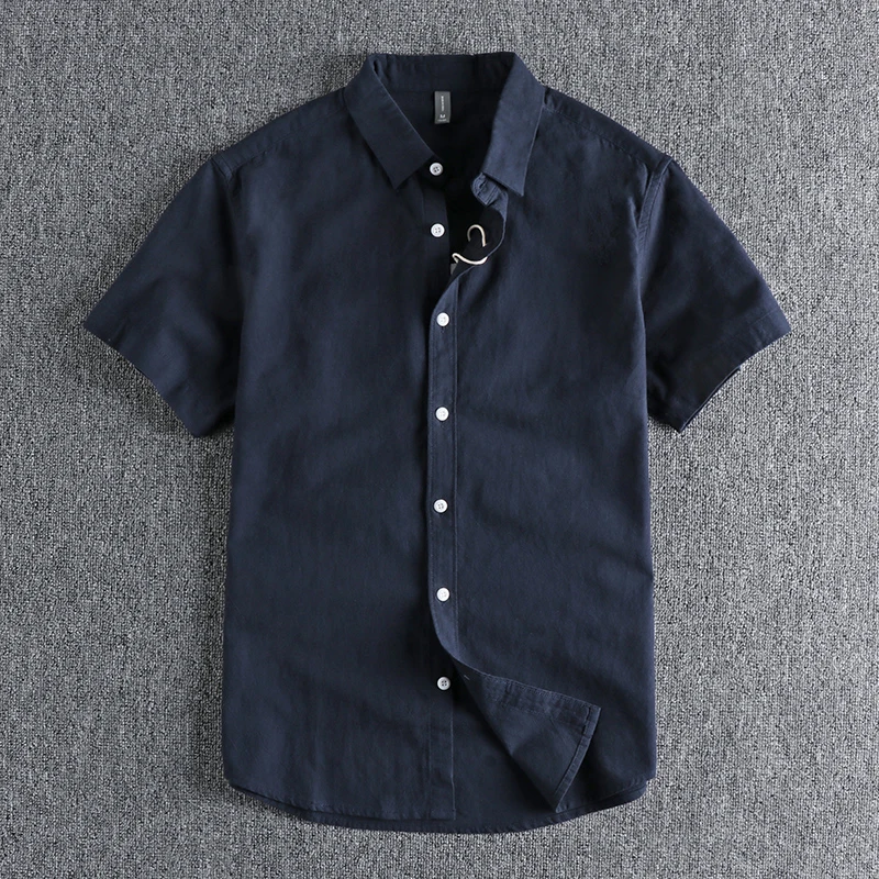 

Retro Washed Texture Pure Cotton Short Sleeve Men's Shirt Loose Fit Daily Wear Youthful Style Classic Color Japanese Vi...