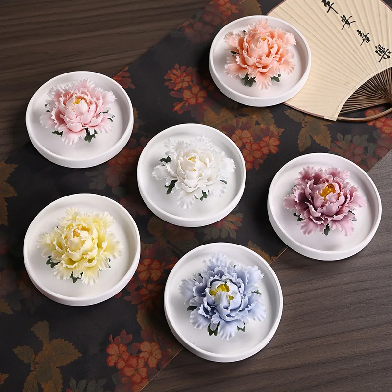 Handmade Ceramic Peony Flower Car Aromatherapy Diffuser Miniature Figurine For Home and Office Decor
