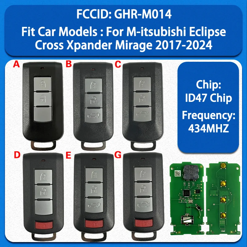 

CN011018 Aftermarket 2/3/4 Buttons Smart Control Key FCC GHR-M014 47 Chip 434MHz For Mitsubishi Xpander Eclipse Cross 2017-2024