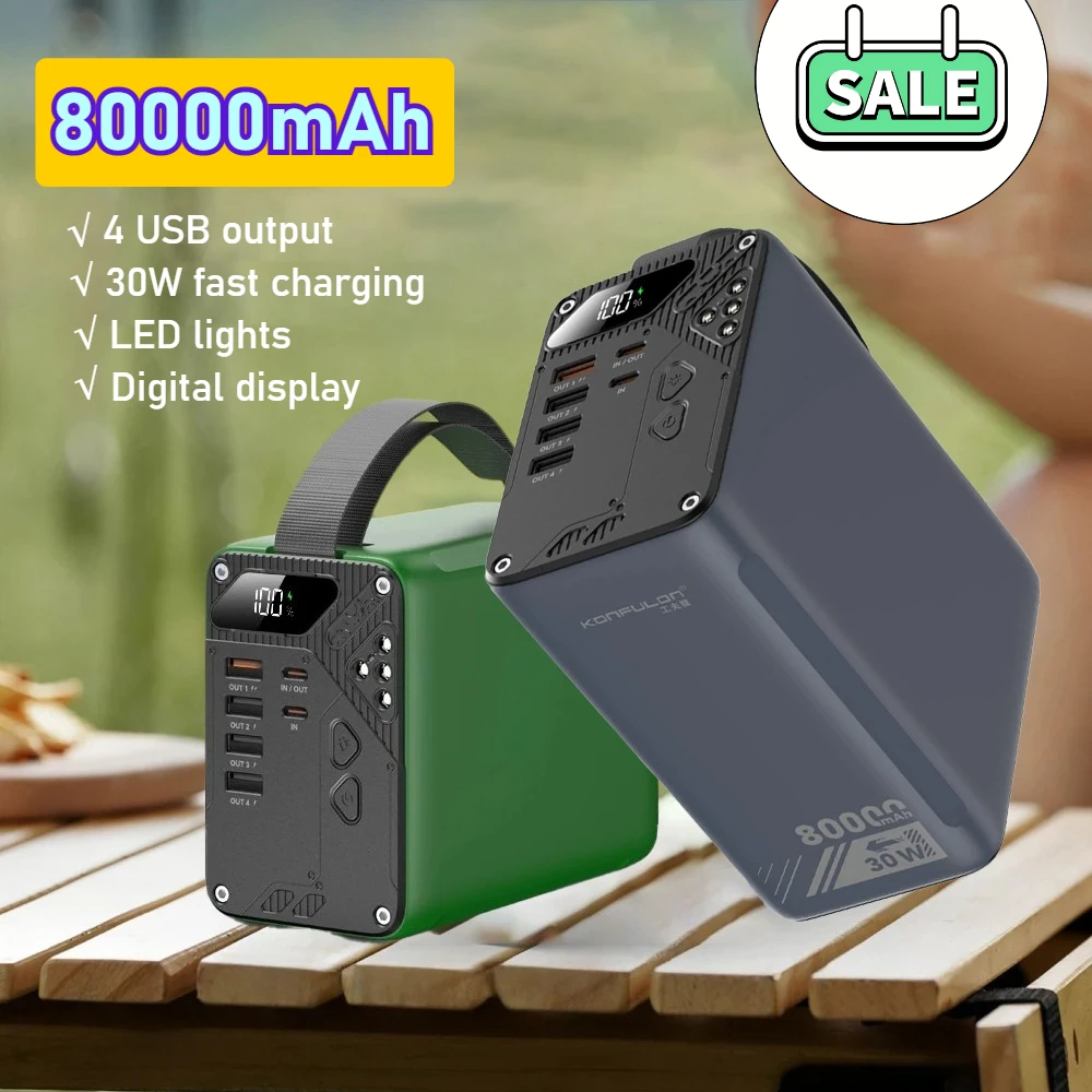 

New 80000mah Portable Charger with LCD Display PD 30W Fast Charging Power Bank for Mobile Phone Charging for Outdoor Camping