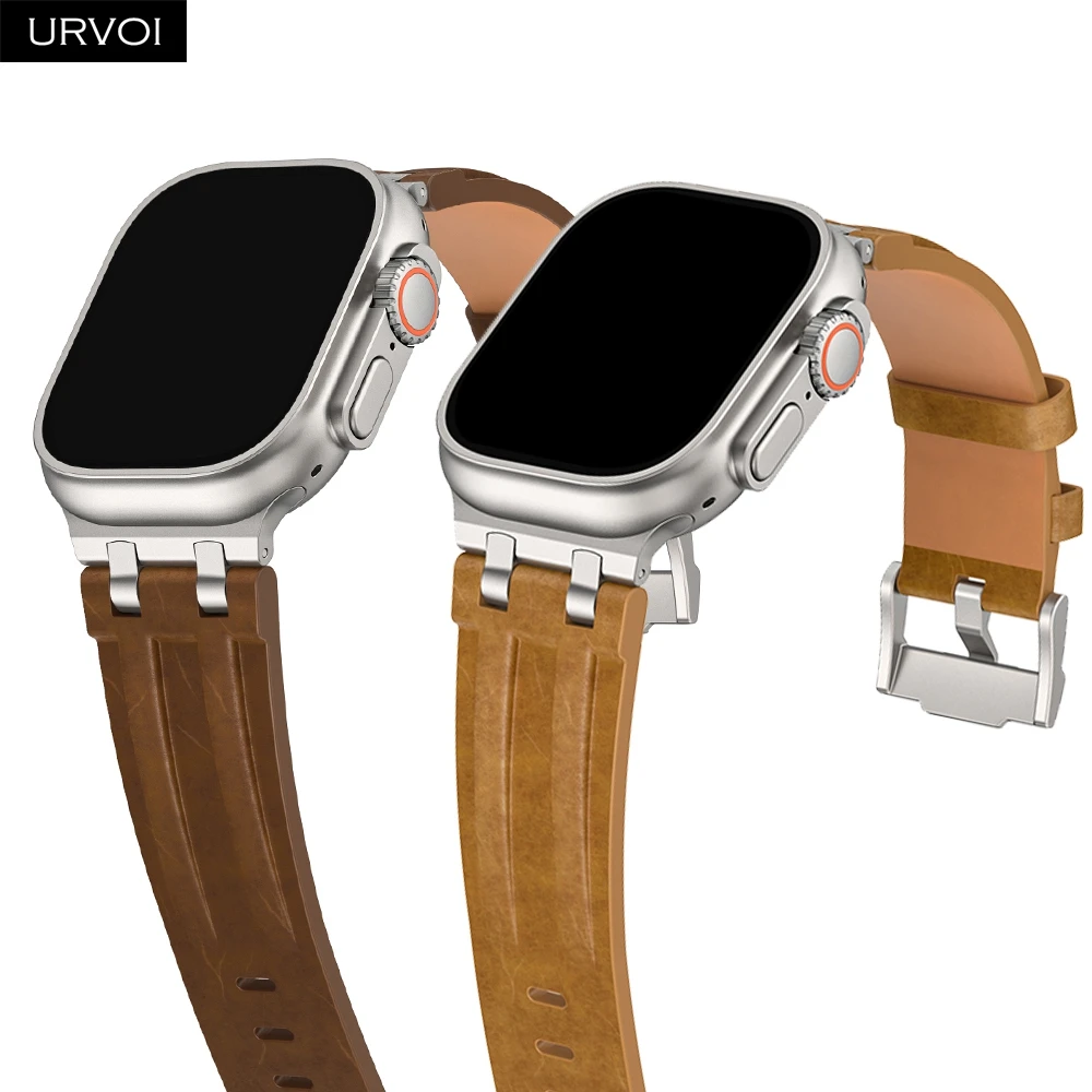 URVOI Armband für Apple Watch Ultra 3 2 Serie 11 10 9 SE Vintage Crazy Horse Lederband für iWatch langlebige AP-Adapter 46 49mm