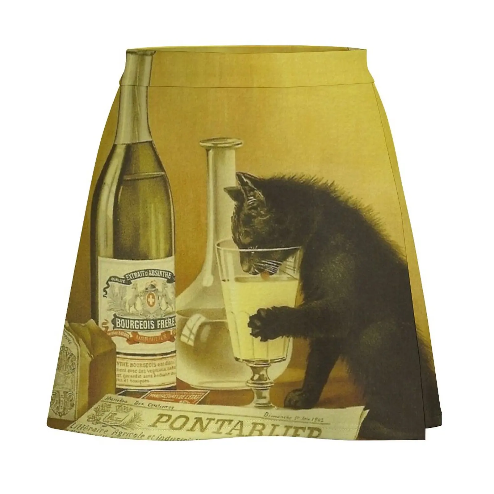 Retro French Poster Absinthe Bourgeois Mini Skirt Women's summer skirt skirt women Female dress womens skirts Mini