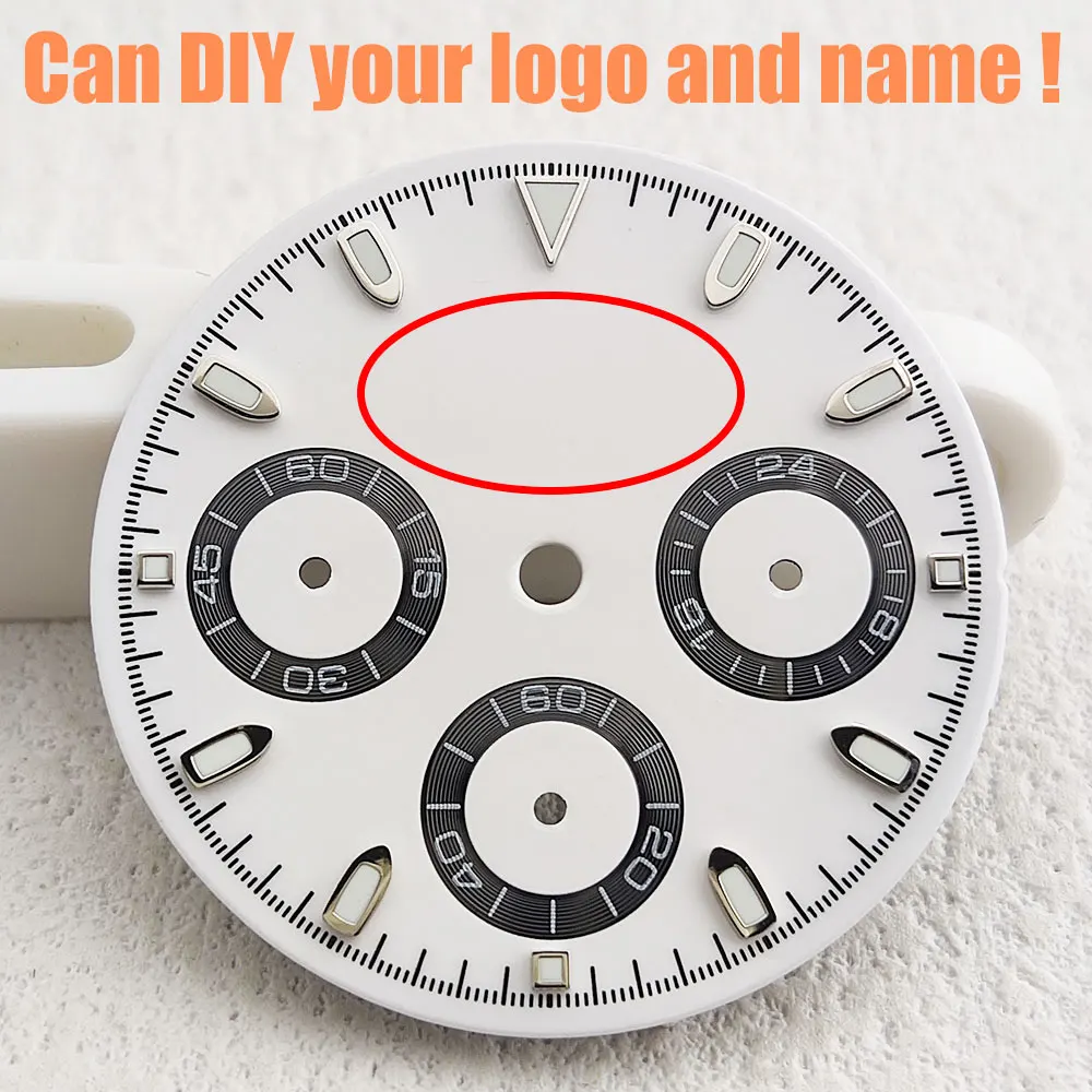 29mm dial VK63 movement 6-hand watch parts C3 green luminous chronograph dial customizable logo