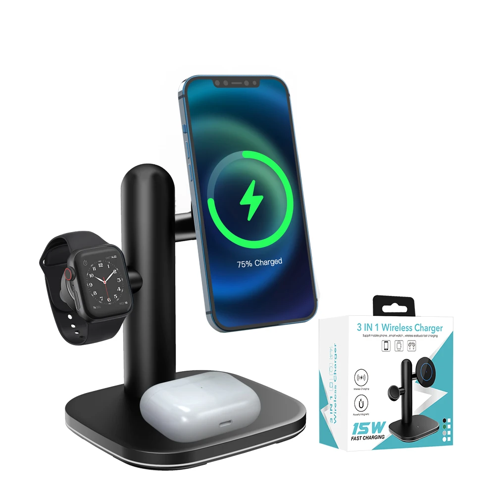 15W 3in1 Wireless Charger Led Intelligent Stand For IPhone 13 12 XR 8  Watch 3 In 1 Qi Fast Charging  Station