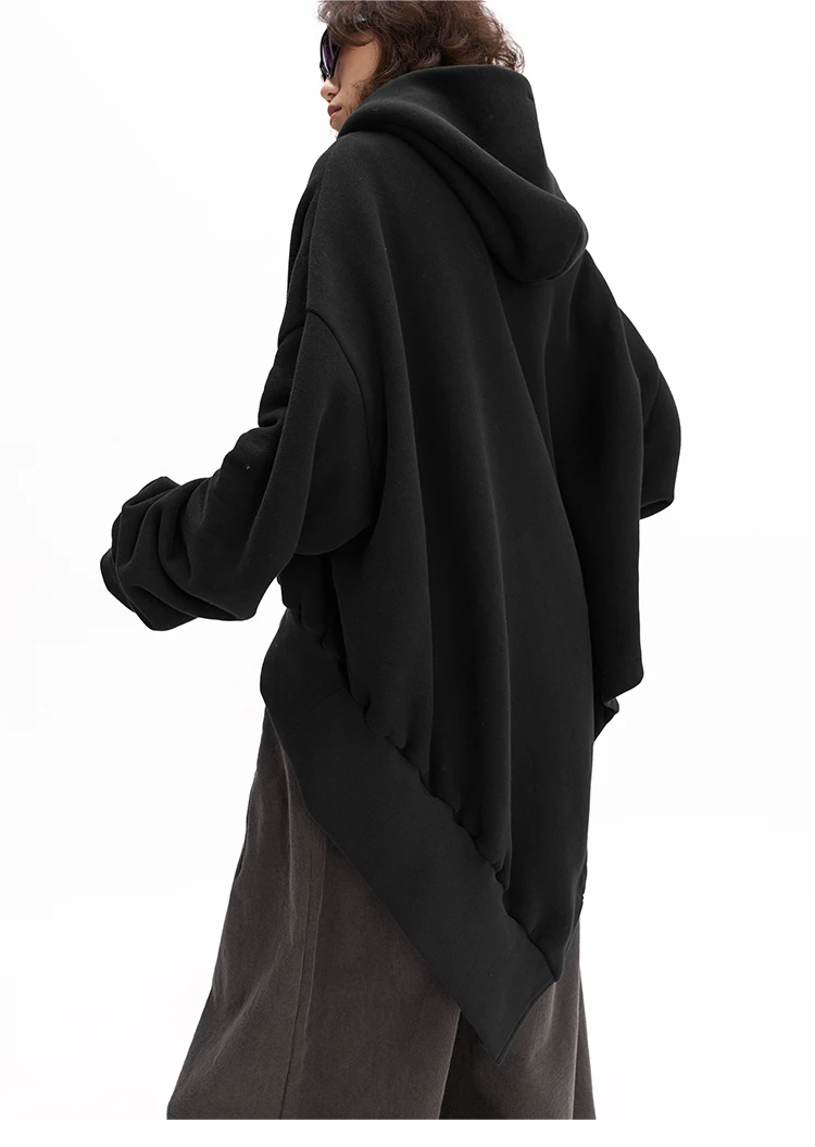 Irregular Sweatshirt~ Black Hooded Sweatshirt Women's Jacket, All-Cotton, Loose Fit, Casual, Slimming, New Autumn Style