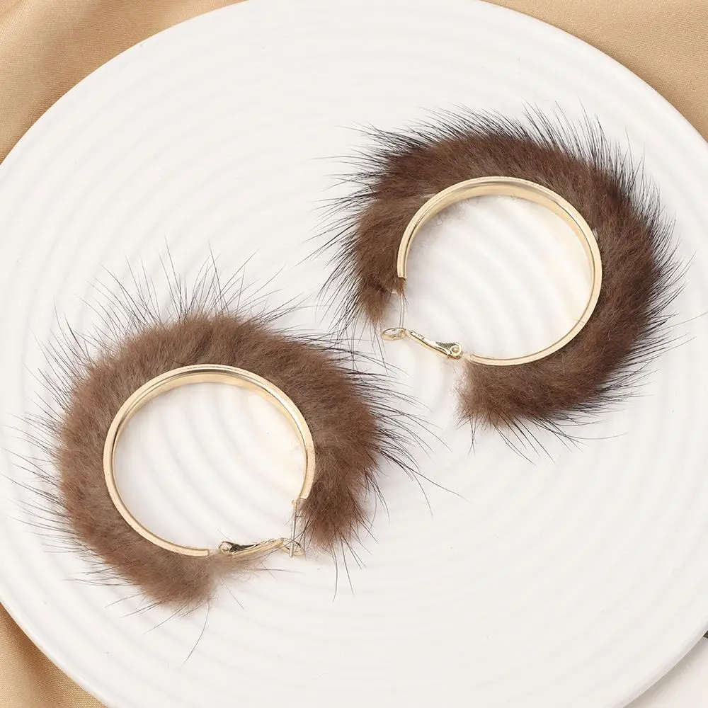 1 Quà Tặng Tính Khí Giáng Sinh Phóng Đại Sang Trọng Trang Sức Lông Ấm Áp Vòng Vòng Tròn Lớn Bông Tai Tròn Có Lông Bông Tai