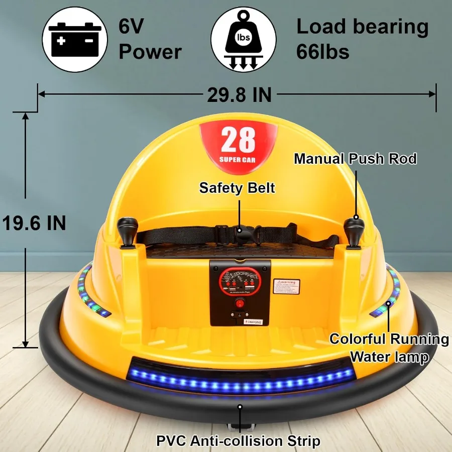 Giocattolo da corsa 6V Elettrico Giro sul paraurti Auto Veicolo Telecomando 360 Spin Numeri fai da te 00-99 Certificato ASTM Giallo6v Giallo