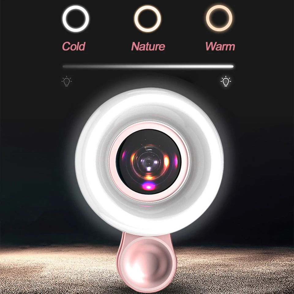 Handy Füllen Licht 15X Makro Objektiv Tragbare Selfie LED Ring Flash Licht Telefon Selfie Lampe Universal Ring Clip Licht
