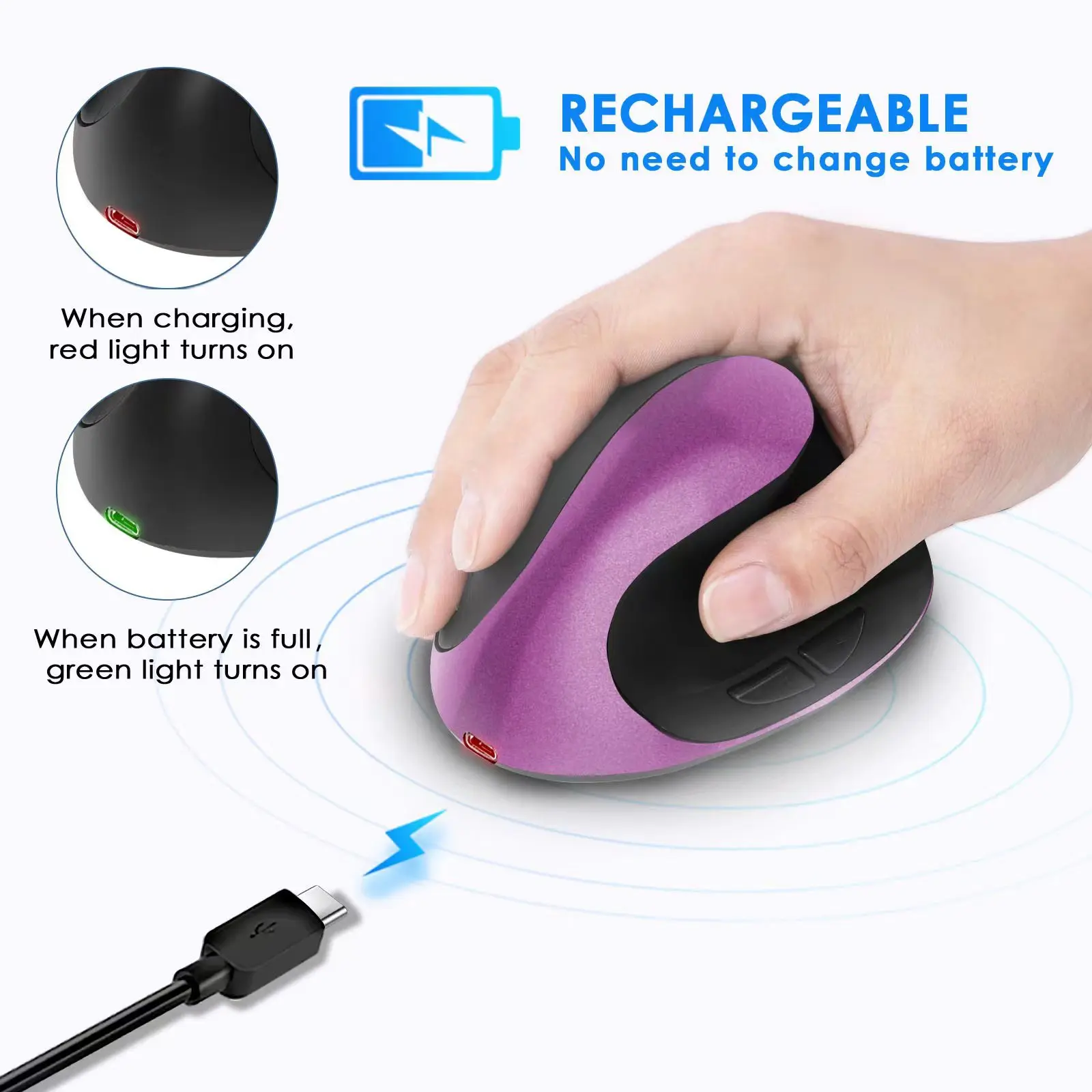 Wireless Vertical Mouse Ergonomics Design Rechargeable 1600 DPI Adjustable Mute Button 2.4G Bluetooth Dual-mode Mause Office Use