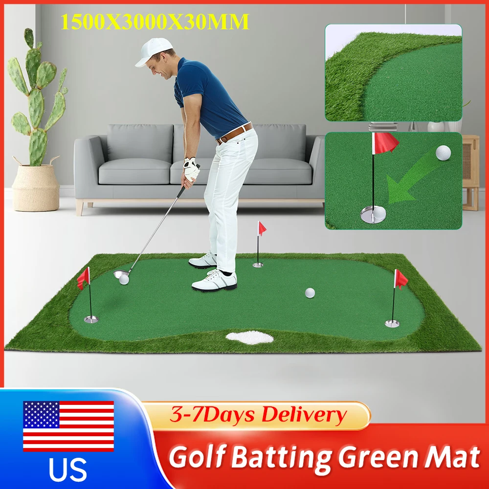 

Golf Putting Training Mat Golf Putting Green Training Mat with Movable Cup/Slope Pad 3x1.5m with Ball Tray for Putting Practice