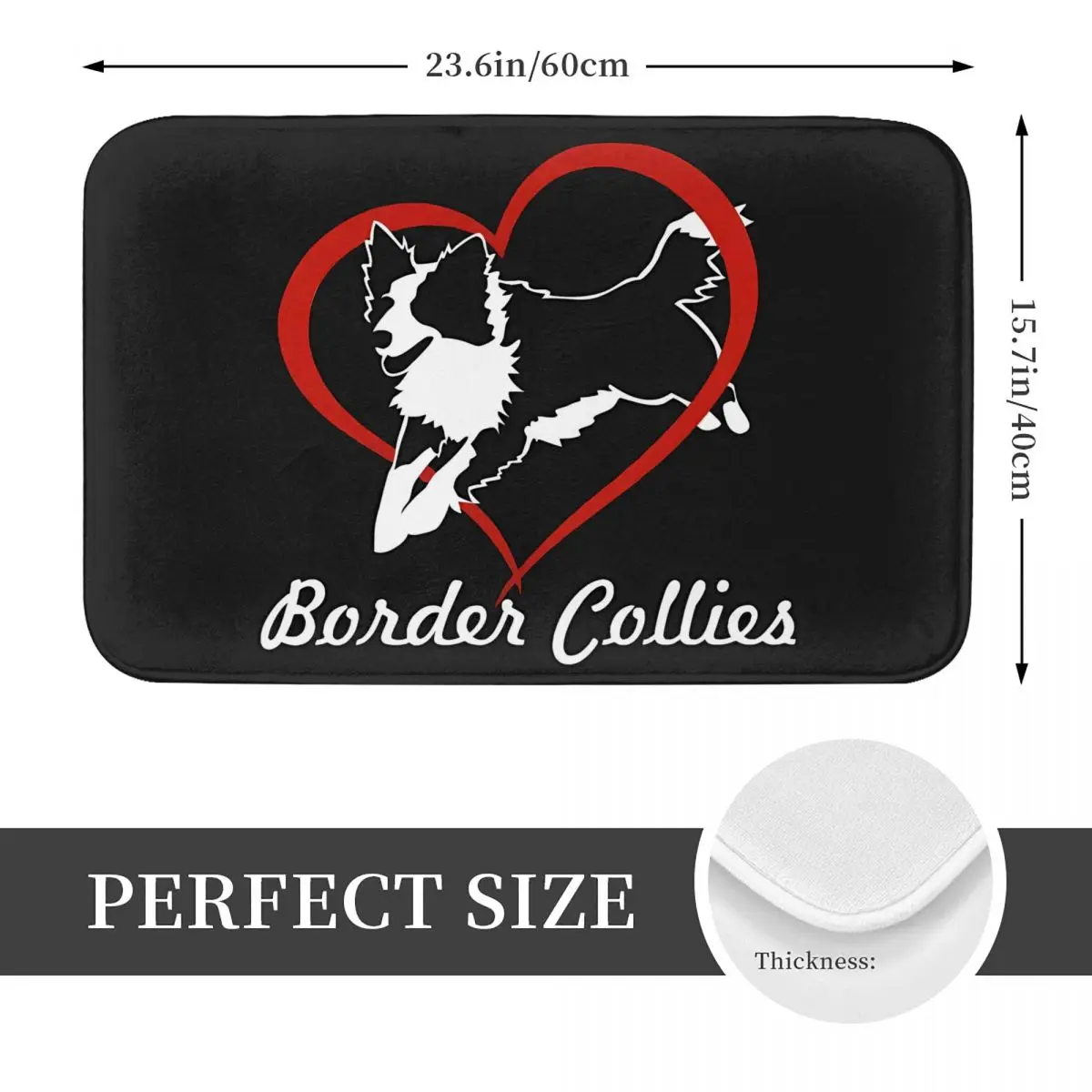 Border Collie Dog Bath Mat Heart Velvet Soft Toilet Mat Kitchen Shower Room Anti Slip Foot Mat Custom DIY Bathroom Rug