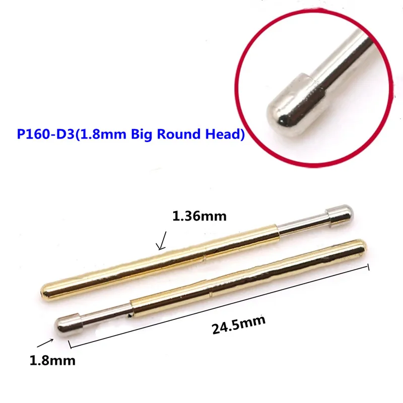 100PCS/pack P160-D3 Big Round Head Spring Test Probe Needle Tube Outer Diameter 1.36mm Total Length 24.5mm PCB Probe