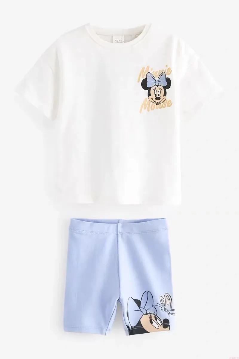 

Full Print TShirts+Shorts Two Piece Suits New Girls Child Minnie Round Neck Tees+Shorts Children New Cartoon Print Tees Shorts