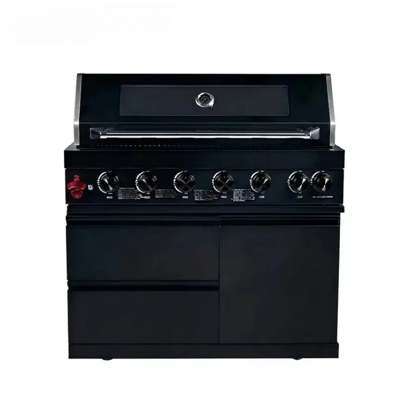 Modern Premium Stainless Steel 6 Burner Outdoor Grill Custom Barbecue Equipment with Electric Rotisserie Forks
