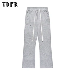 Multi-Pocket Sweatpants Mens Casual Loose Solid Color Elastic Waist Loose Sports Trousers Men