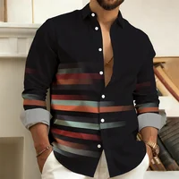New Men's Color-Block Patchwork Long-Sleeved Shirt, Geometric Striped Casual Business Shirt, Slim-Fit Men's Top, Sizes S-6XL. 2