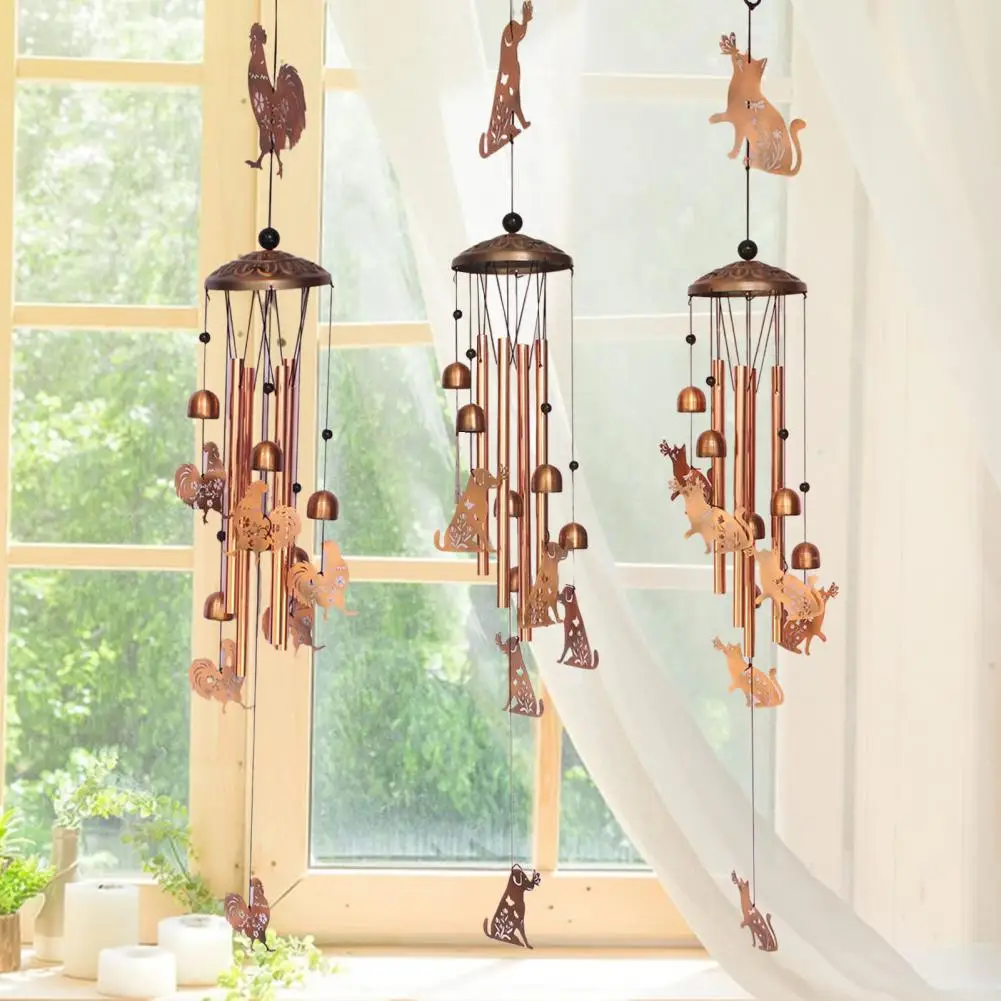 Crisp Sound Wind Chime Vintage Wind Chime with 4 Metal Tubes S-shaped Hook for Garden Patio Outdoor Decor Rooster Dog Cat Bell