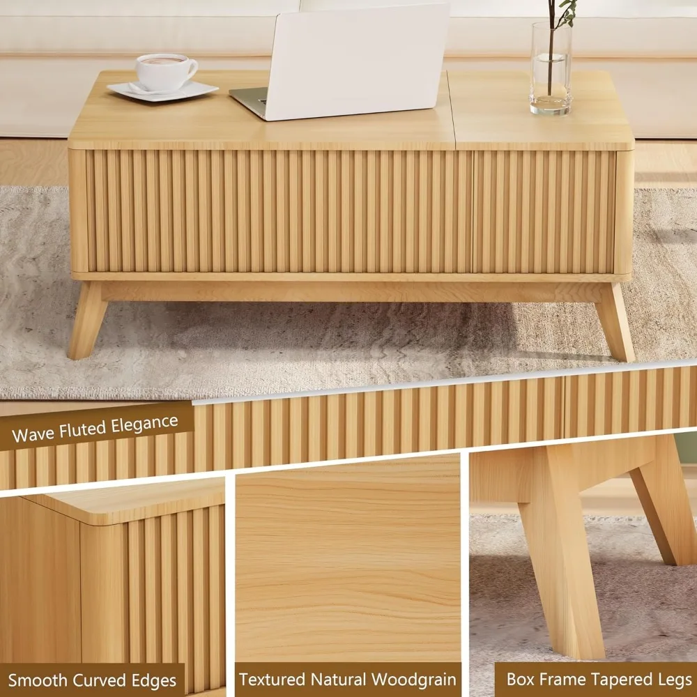 Mid Century Modern Coffee Table,Farmhouse Wooden Coffee Table for Living Room,Rising Pull Up Coffee Table