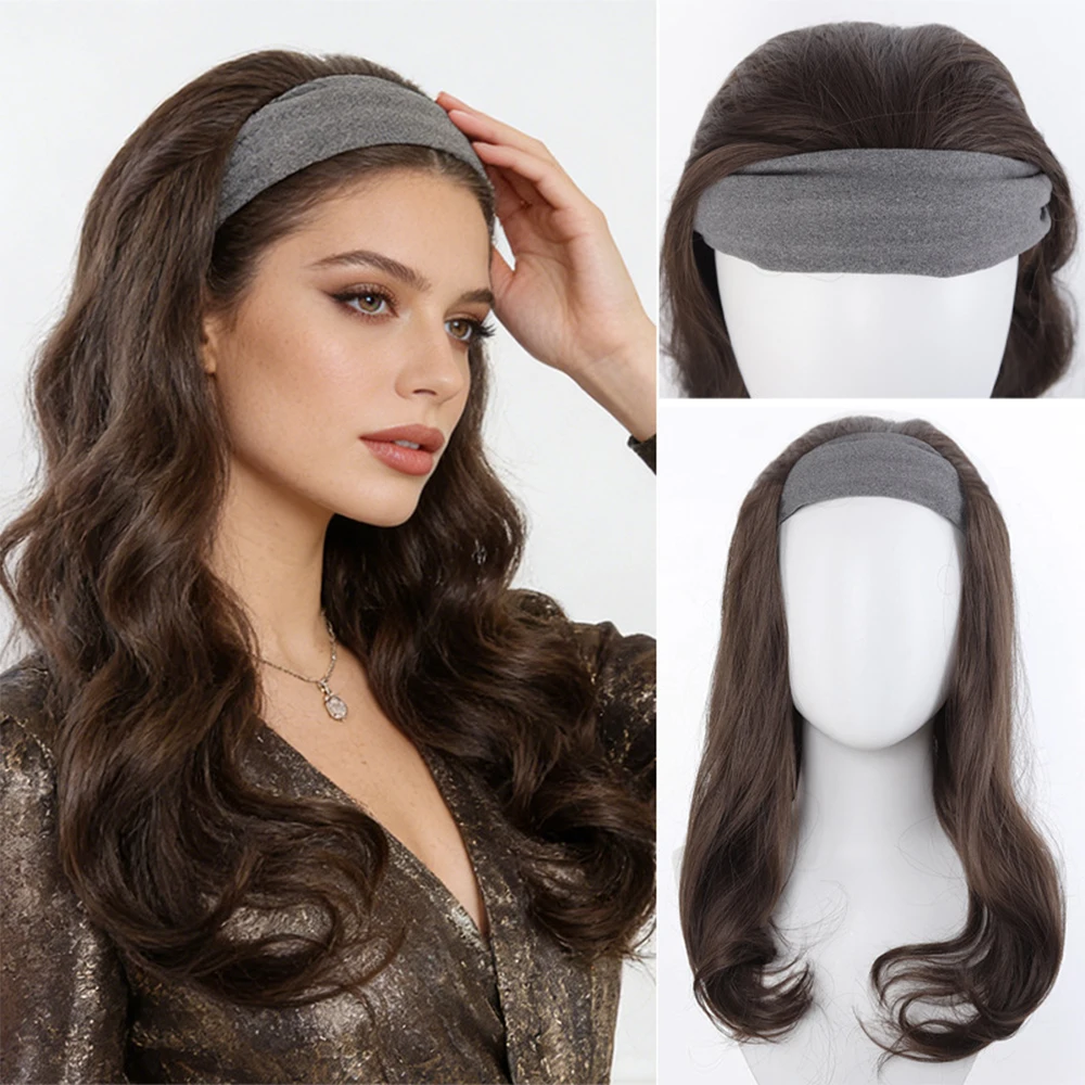 

Synthetic Headband wigs Long Curly Wavy Hair Extensions Ombre Brown Black Half Wig For Women Daily Cosplay
