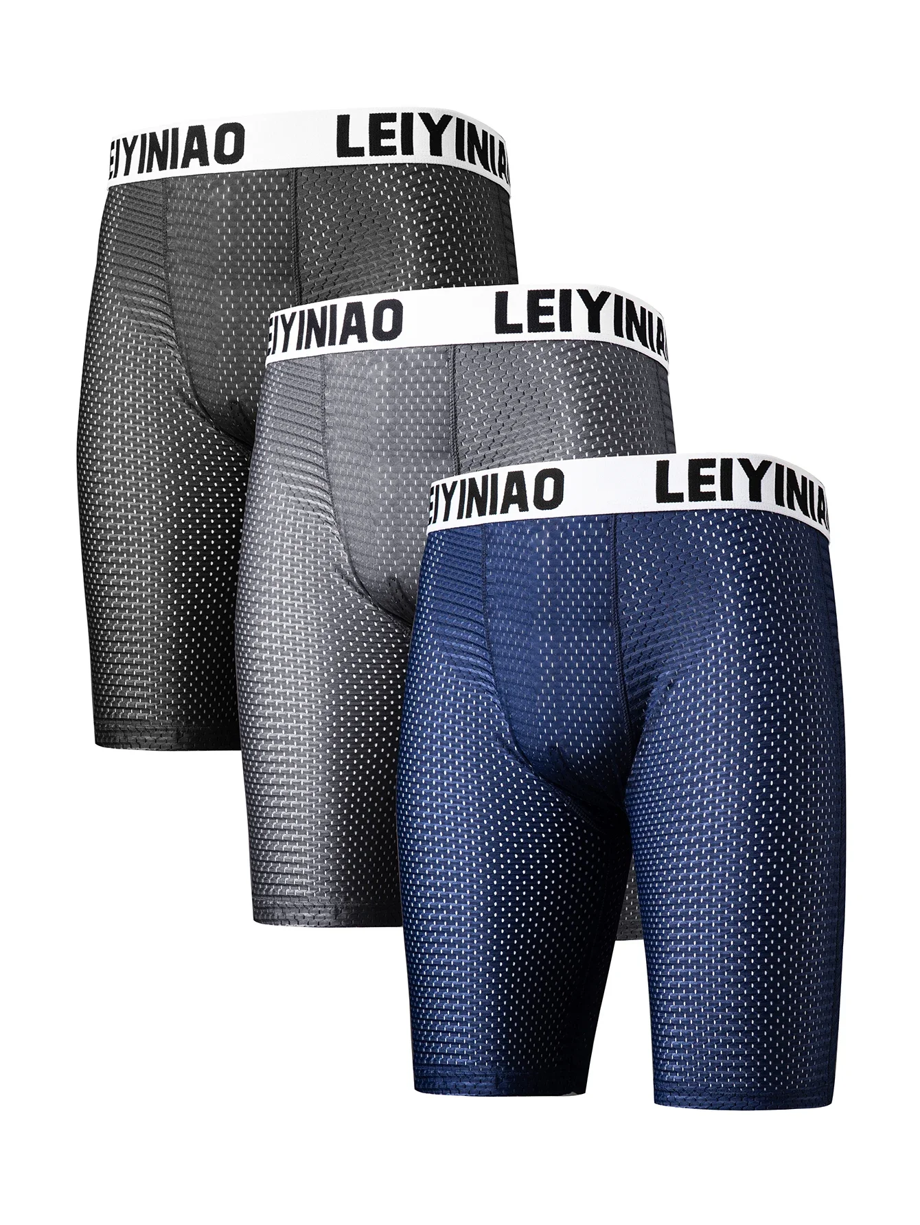 Men's Boxers Shorts Ice Silk Mesh Underwear Cueca Breathable U Convex Pouch Panties Man Middle Long Leg Underpants Large Size