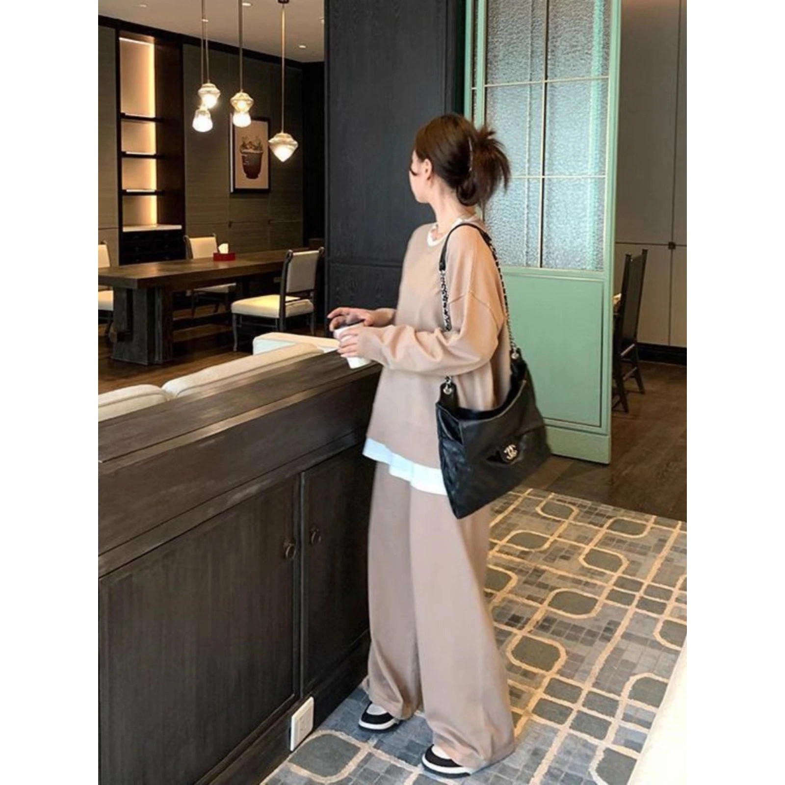 

Loose Fit Japanese Sle Sweatirt Set Men's Autumn New Sle Casual Long Pants Two-Piece Set Polyester Thiened Knittedwear