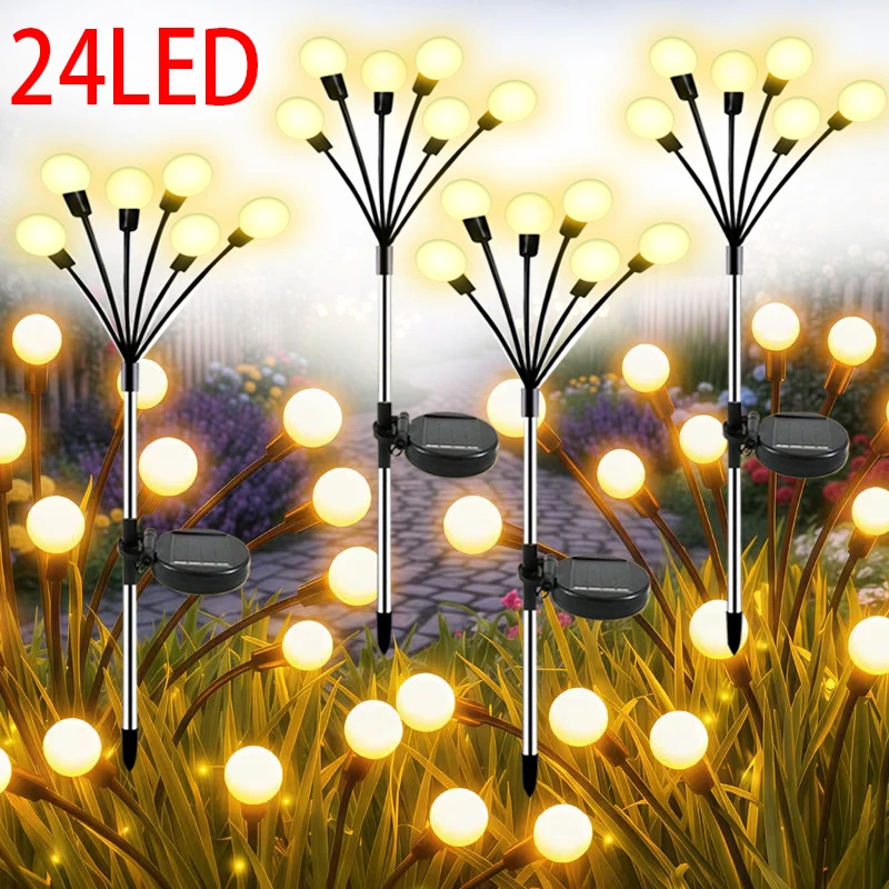 Solar Firefly Swaying Lights Outdoor LEDs Solar Power Waterproof Garden Light Decor for Yard Patio Pathway Street Lawn Decor